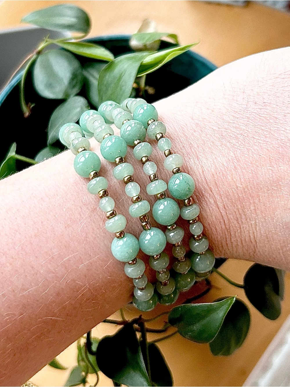Handcrafted Green Aventurine Beaded Wrap Bracelet - Expands to fit any size!